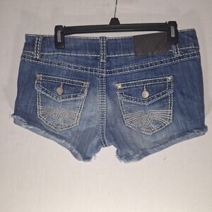 Y2K Almost Famous Juniors Sz 7 W33 Low Rise Blue Jean Cutoff Denim Shorts